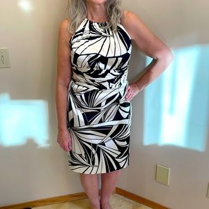 Floral Satin lined Halter Top Black and White Dress LIKE NEW